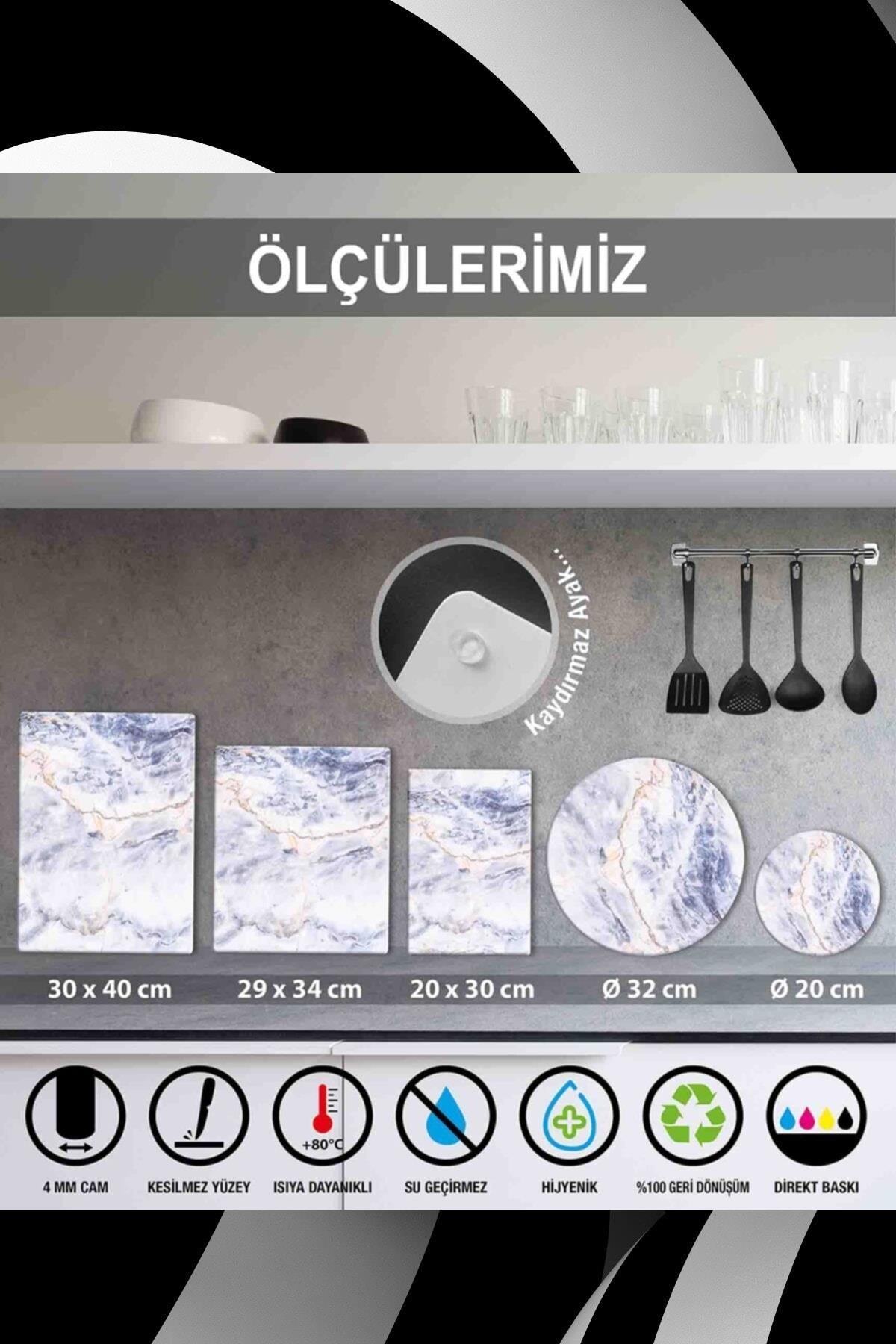 30x40cm - Ezgi Mermer Görünümlü - Cam Kesme Tahtası - Resim 2