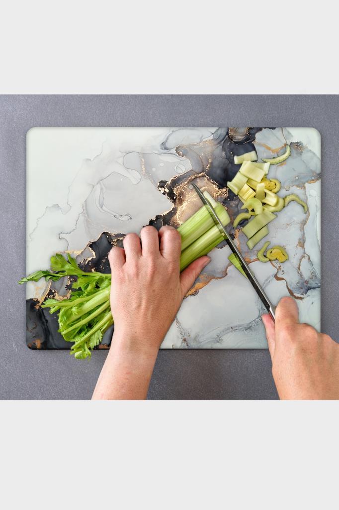 30x40 cm Cam Kesme Tahtası Siyah Yaldızlı Mermer - Resim 1