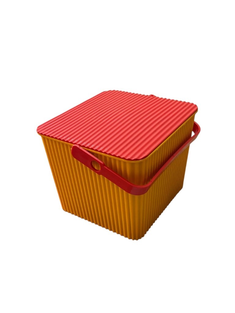 Sarı - Kırmızı, Kare Tırtıklı Plastik Temizlik Kovası – Saplı, Taşınabilir, Oyuncak Kovası, Saksı 11 Litre - Resim 2