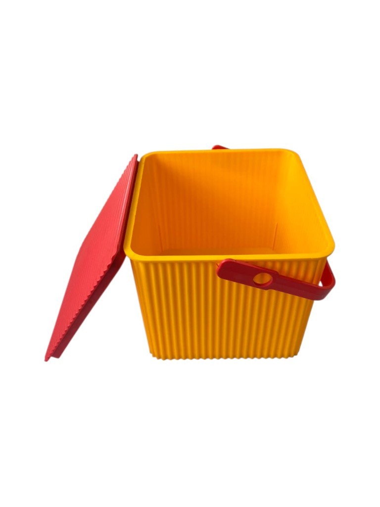 Sarı - Kırmızı, Kare Tırtıklı Plastik Temizlik Kovası – Saplı, Taşınabilir, Oyuncak Kovası, Saksı 11 Litre - Resim 3