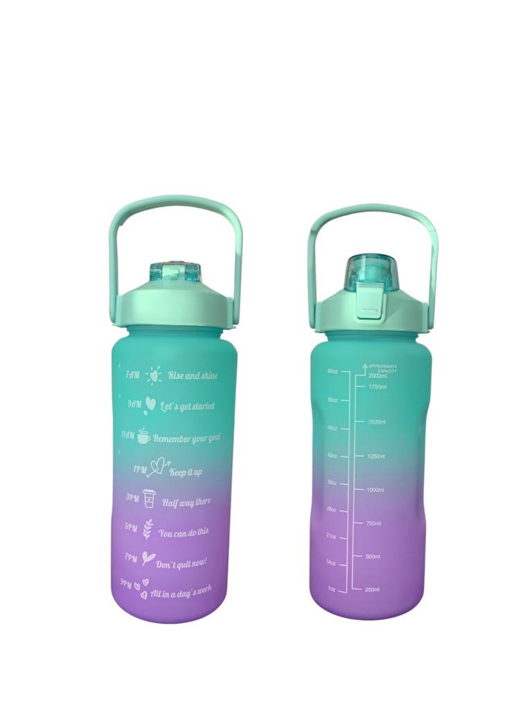 Yeşil, 3’lü Set - Sticker’lı Pipetli Matara Seti - 2000ml,900ml,300ml - Resim 2