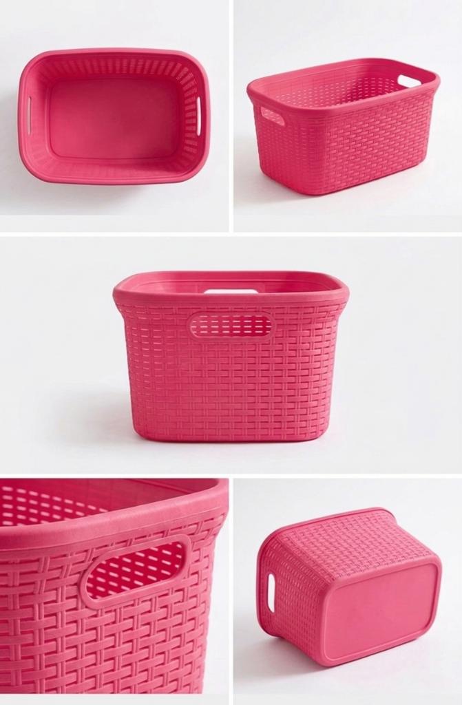 Pembe, Hasır Desenli Plastik Çamaşır Selesi - 25x35x53cm - Resim 1