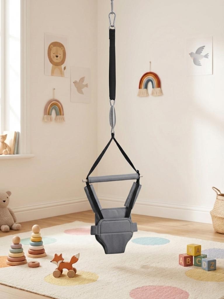 Gri, Hoppala Zıpzıp - Tavana Asılan Yaylı Bebek Salıncağı - Ergonomik Konforlu Tasarım