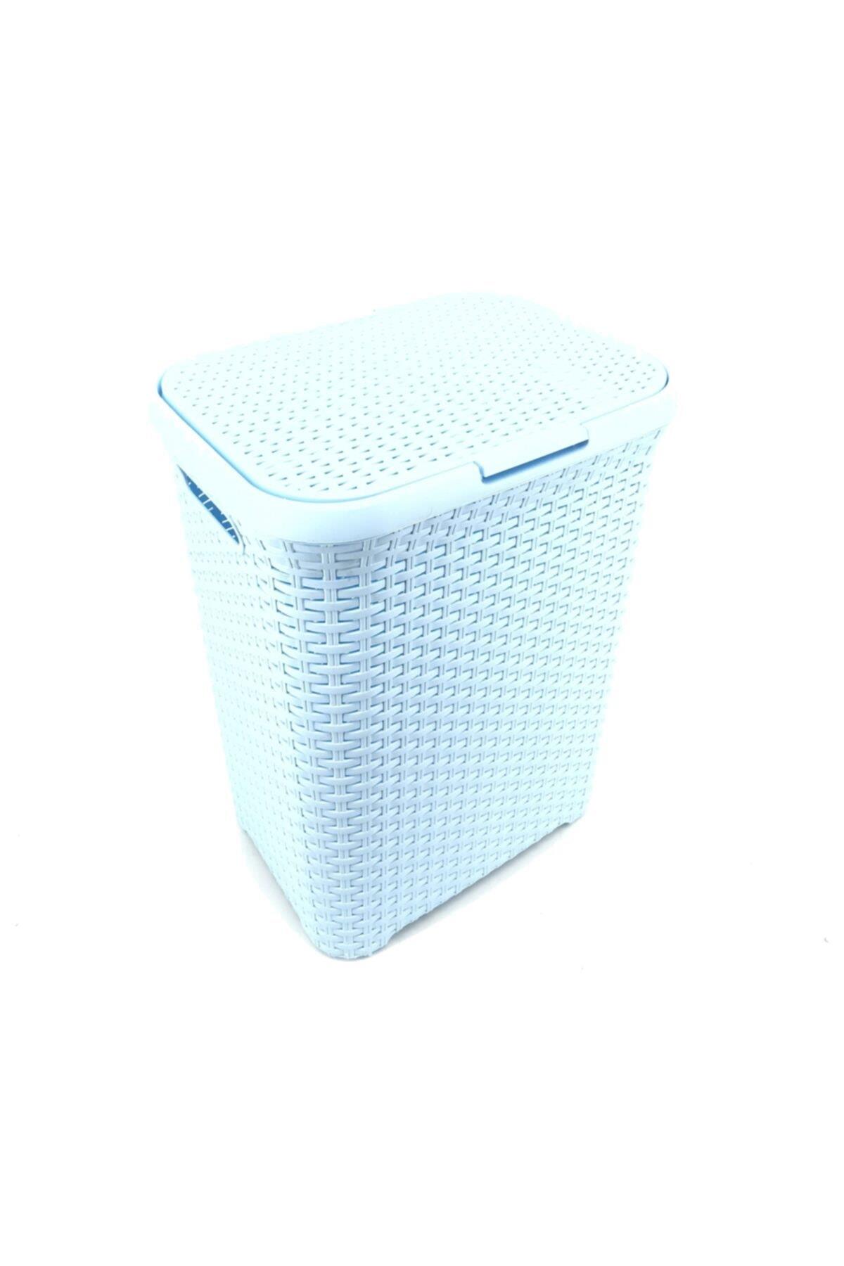 Mavi, Hasır Desenli Plastik Çamaşır Sepeti- 25x35x53cm - Resim 1