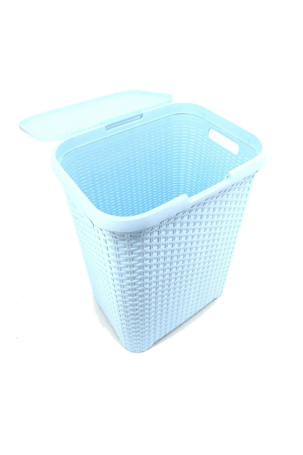 Mavi, Hasır Desenli Plastik Çamaşır Sepeti- 25x35x53cm - Resim 2