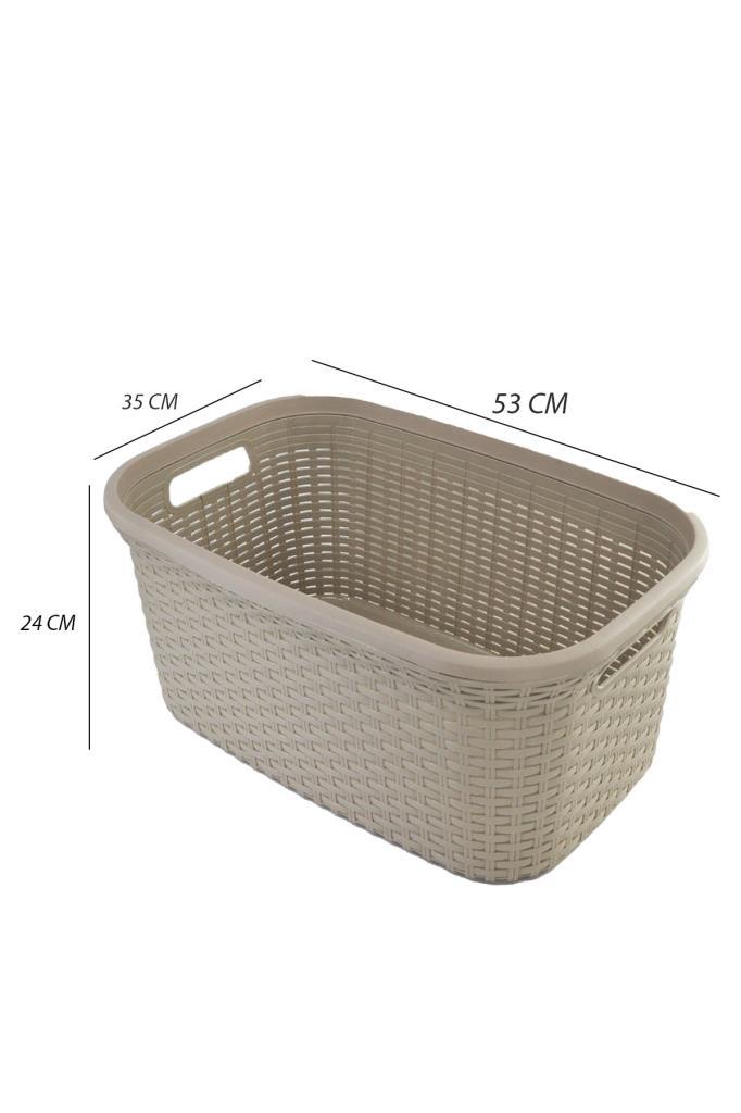 Bej, Hasır Desenli Plastik Çamaşır Selesi - 25x35x53cm - Resim 1