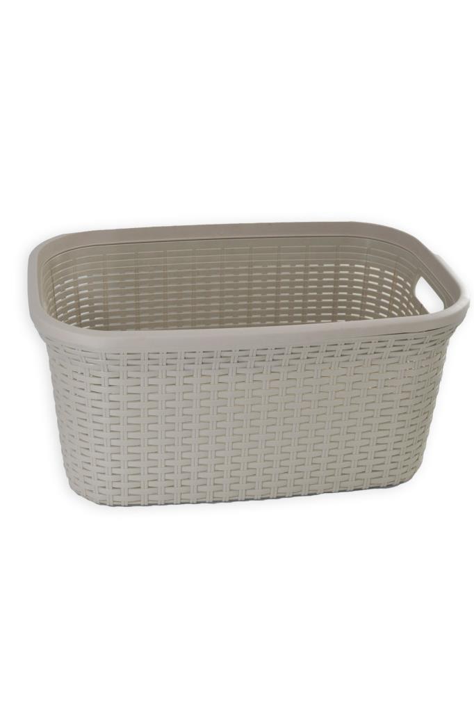 Bej, Hasır Desenli Plastik Çamaşır Selesi - 25x35x53cm - Resim 2
