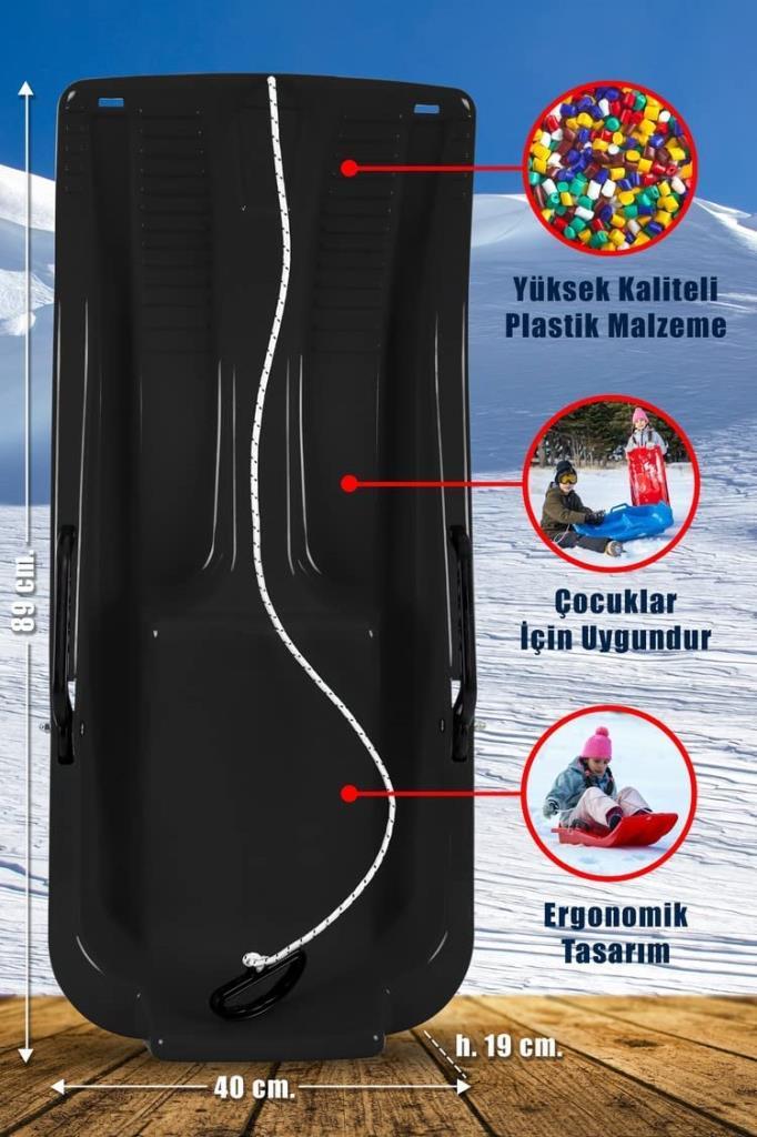 Siyah, Frenli Kar Kızağı - Plastik Kızak - Resim 2