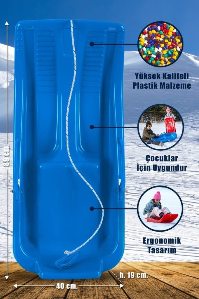 Mavi, Frenli Kar Kızağı - Plastik Kızak - Resim 2