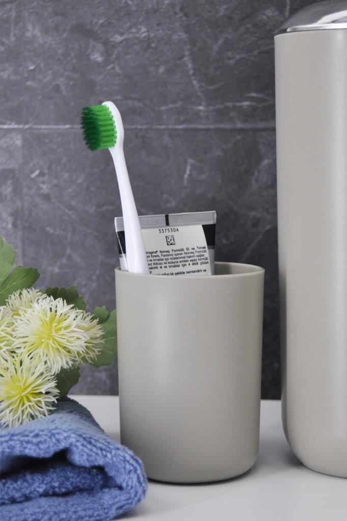 Bej, Plastik Diş Fırçalık – 7,5×10 cm, Macunluk, Banyo Düzenleyici - Brasil Model - Resim 1