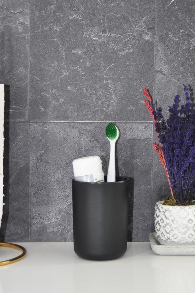 Siyah, Plastik Diş Fırçalık – 7,5×10 cm, Macunluk, Banyo Düzenleyici - Brasil Model - Resim 1