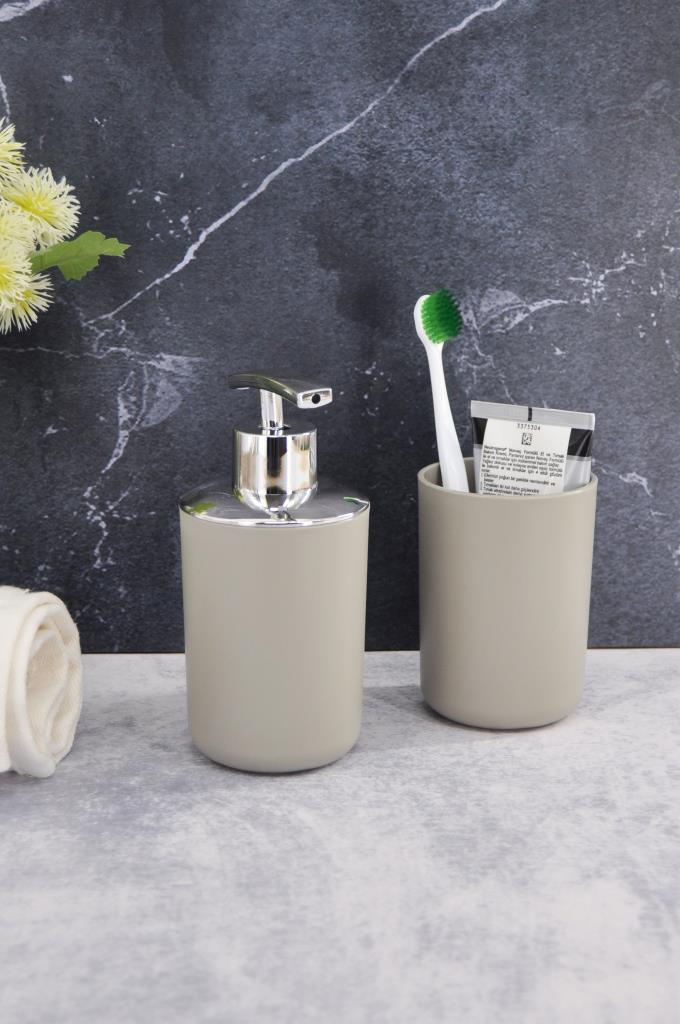 2'li Set Bej, Diş Fırçalık Ve Sıvı Sabunluk - Brasil Model - Resim 1