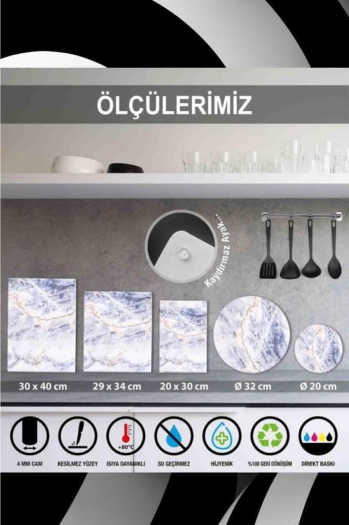 2'li 30x52cm Takım - Altın Ağaç Desenli - Ocak Koruyucu - Cam Kesme Tahtası - Resim 3