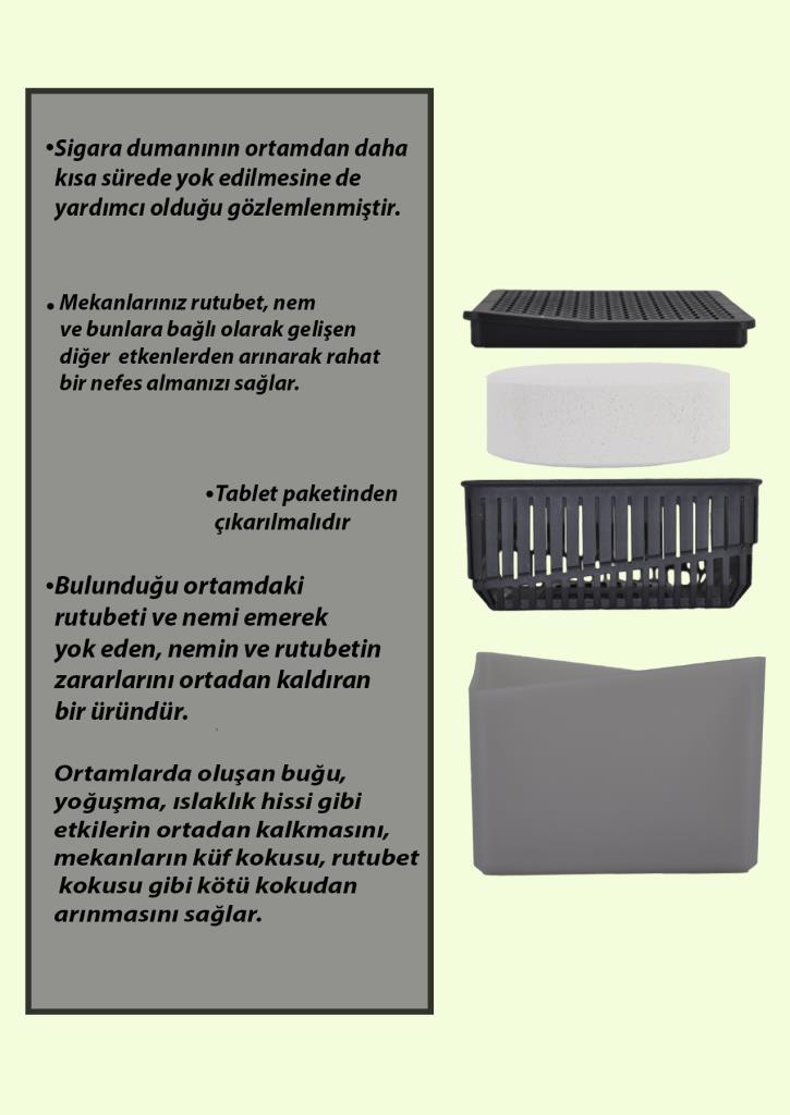 1 Kg - Gri Kare Aparat, Naturel - Nem Alıcı Aparat + Tablet - Rutubet Giderici - Resim 3